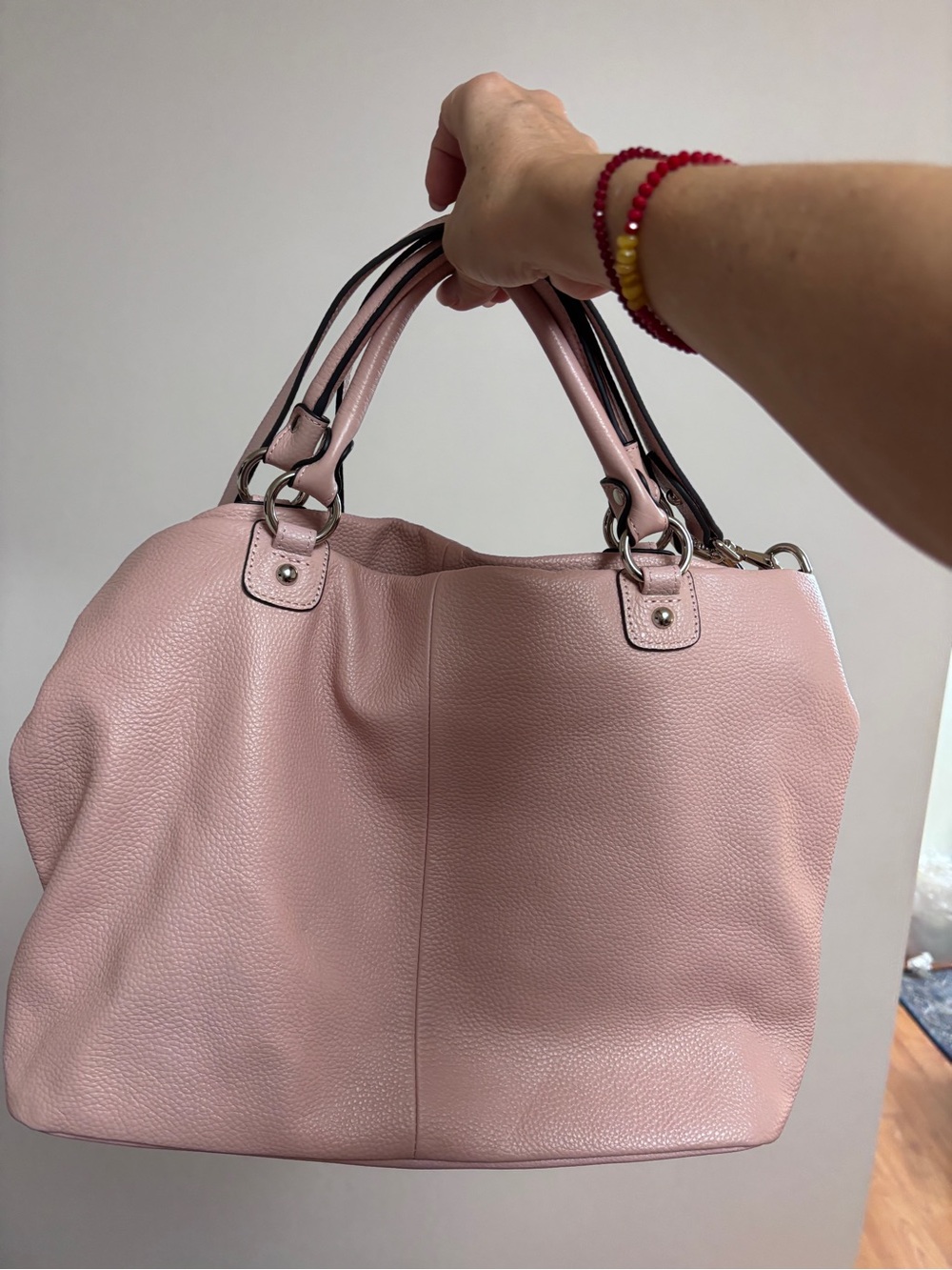 Blush Pink Pebbled Leather Tote Bag with Dual Handles